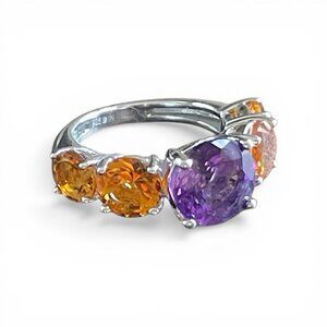 Colleen Lopez Ring Sz 7 African Amethyst Madeira Citrine Sterling Silver 925
